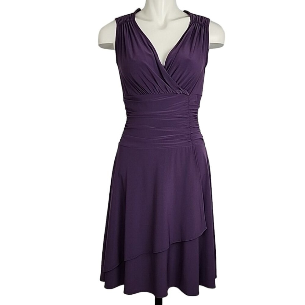 Cleo Petite Women's Purple Sleeveless Ruched Waist Formal Midi Dress 8